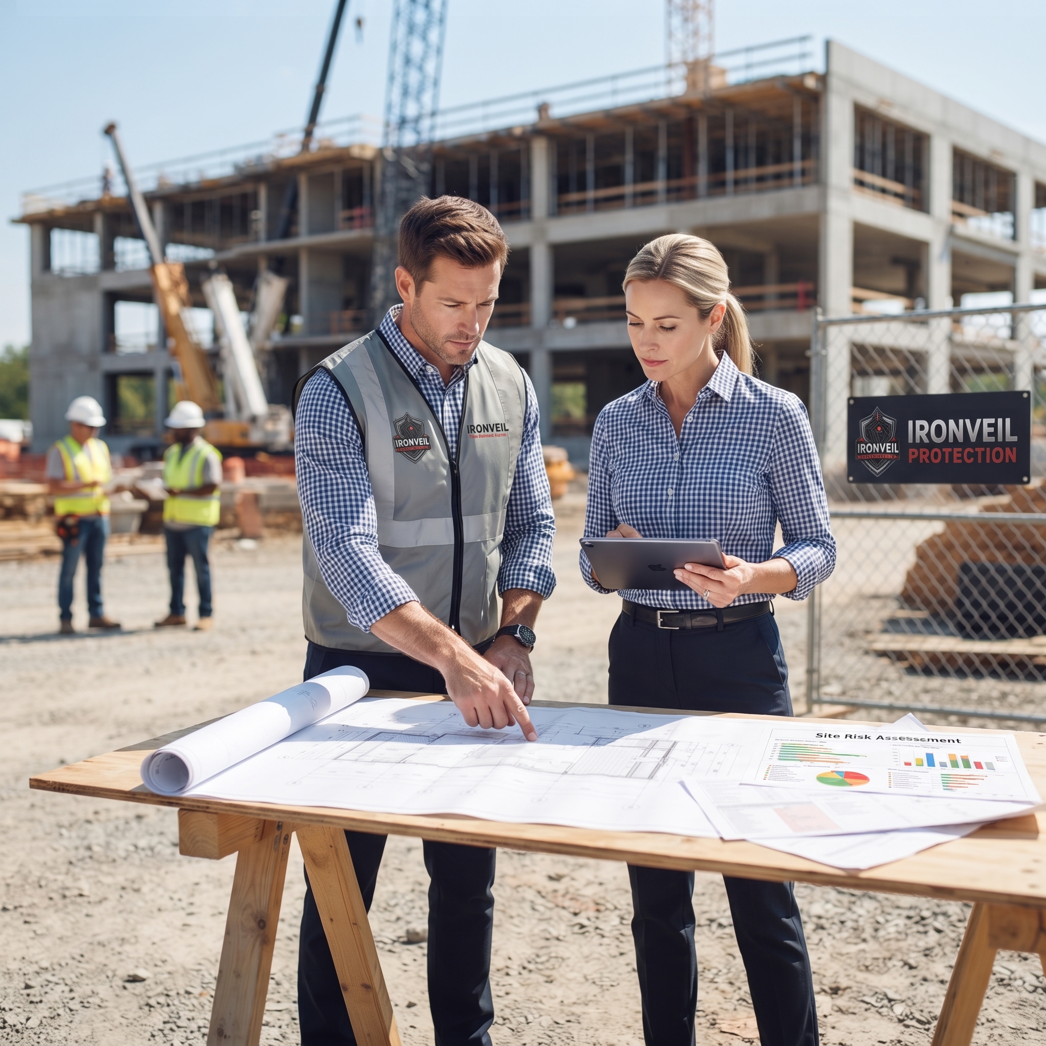 Ironveil consultants reviewing a site security plan on site