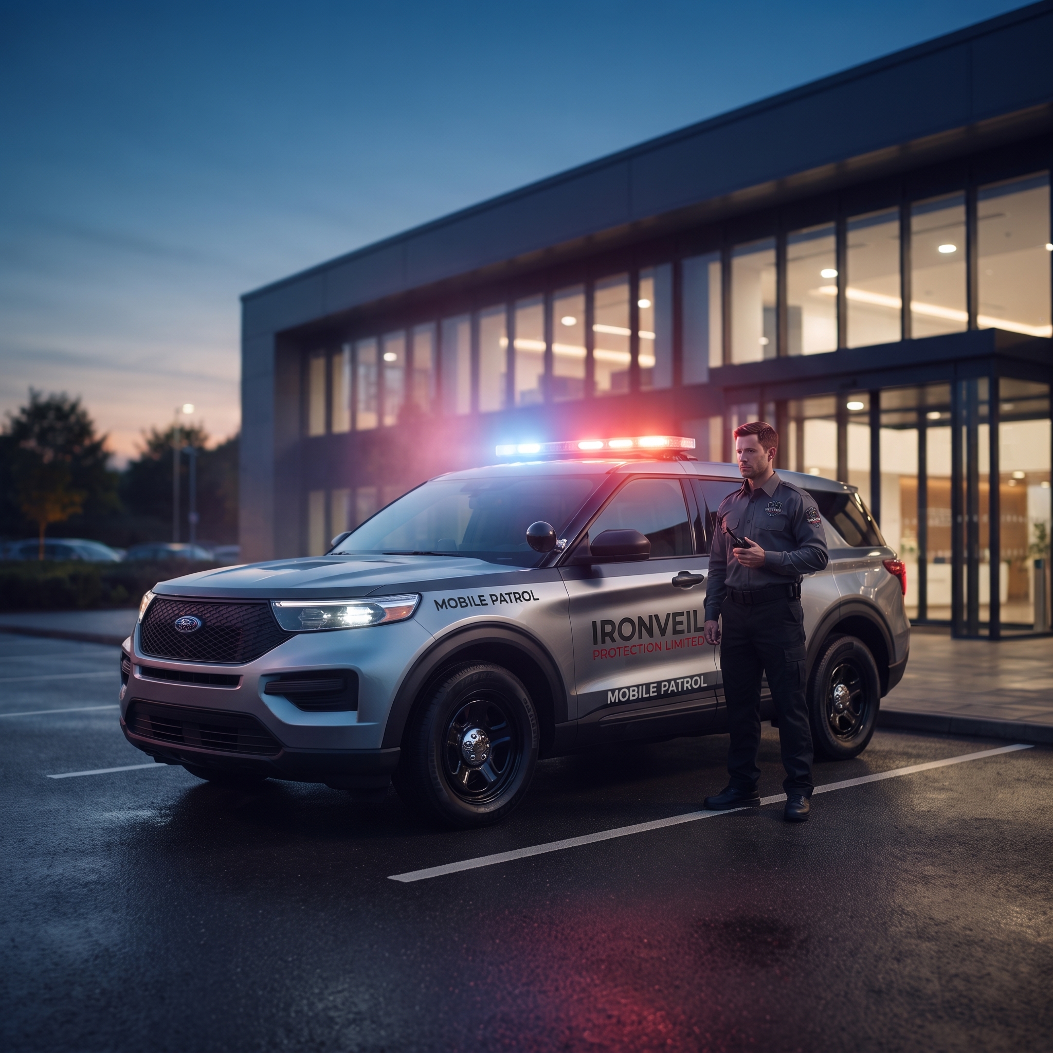 Ironveil mobile patrol unit on a night-time site visit